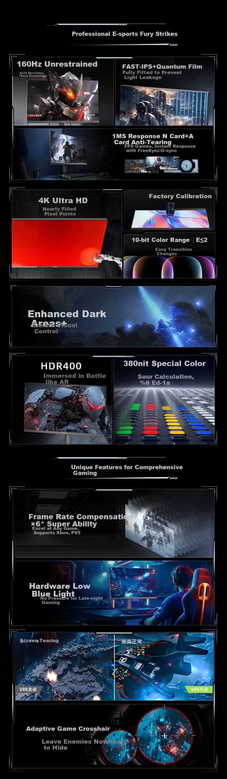 HPC 27-Inch 4K Monitor, 160Hz Refresh Rate, QD Quantum Dot Technology, Hardware Low Blue Light, HDR400, FastIPS, Rotatable And Height Adjustable Professional Gaming Display, 27G10U 2