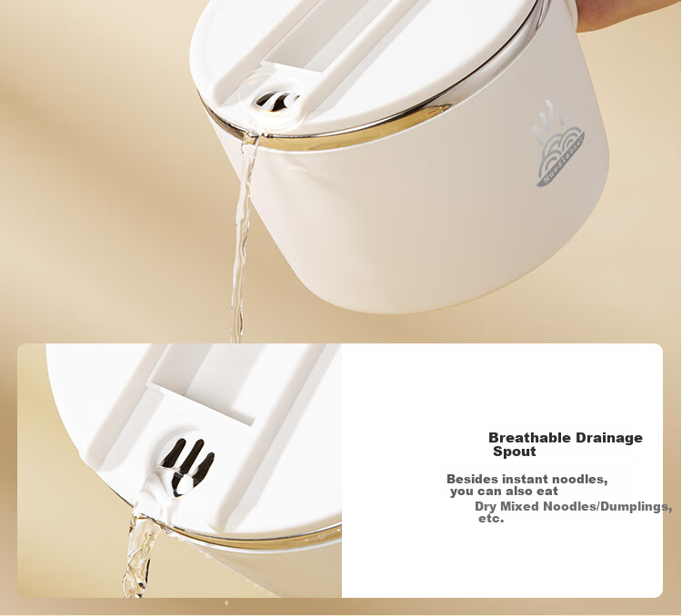 JD Original Noodle Bowl, 304 Stainless Steel, for Office Workers, with Lid, Lunch Box, Double-Layer Insulation, Large Capacity 1.3L, White, Comes with Chopsticks And Spoo 10