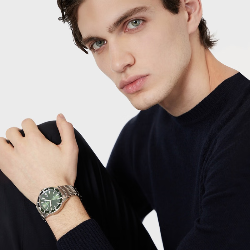 EMPORIO ARMANI Men's Watch, Green Water Ghost Series Trendy Steel Strap Wristwatch, Birthday Gift for Boyfriend, AR11338