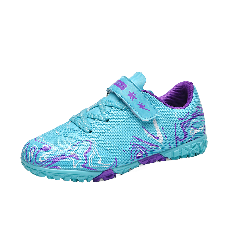 Shuangxing Kids Soccer Shoes TF Turf Studs Non-Slip Wear-Resistant Youth Student Training Match Sneakers Light Blue Size 31