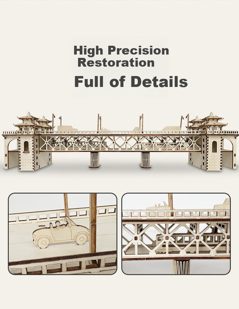 Dayanxiaowa Yangtze River Bridge 3D Puzzle Wooden Model Building Blocks Assembly Children's Handmade Toy, Birthday Gift 1