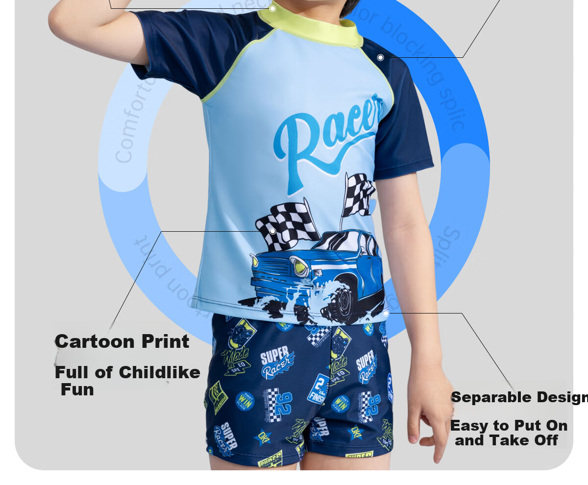 361° Children's Swimwear, Swimming Goggles And Swim Cap Set, Boys' Two-Piece Swimsuit, Quick-Drying Hot Spring Swimwear for Boys 3