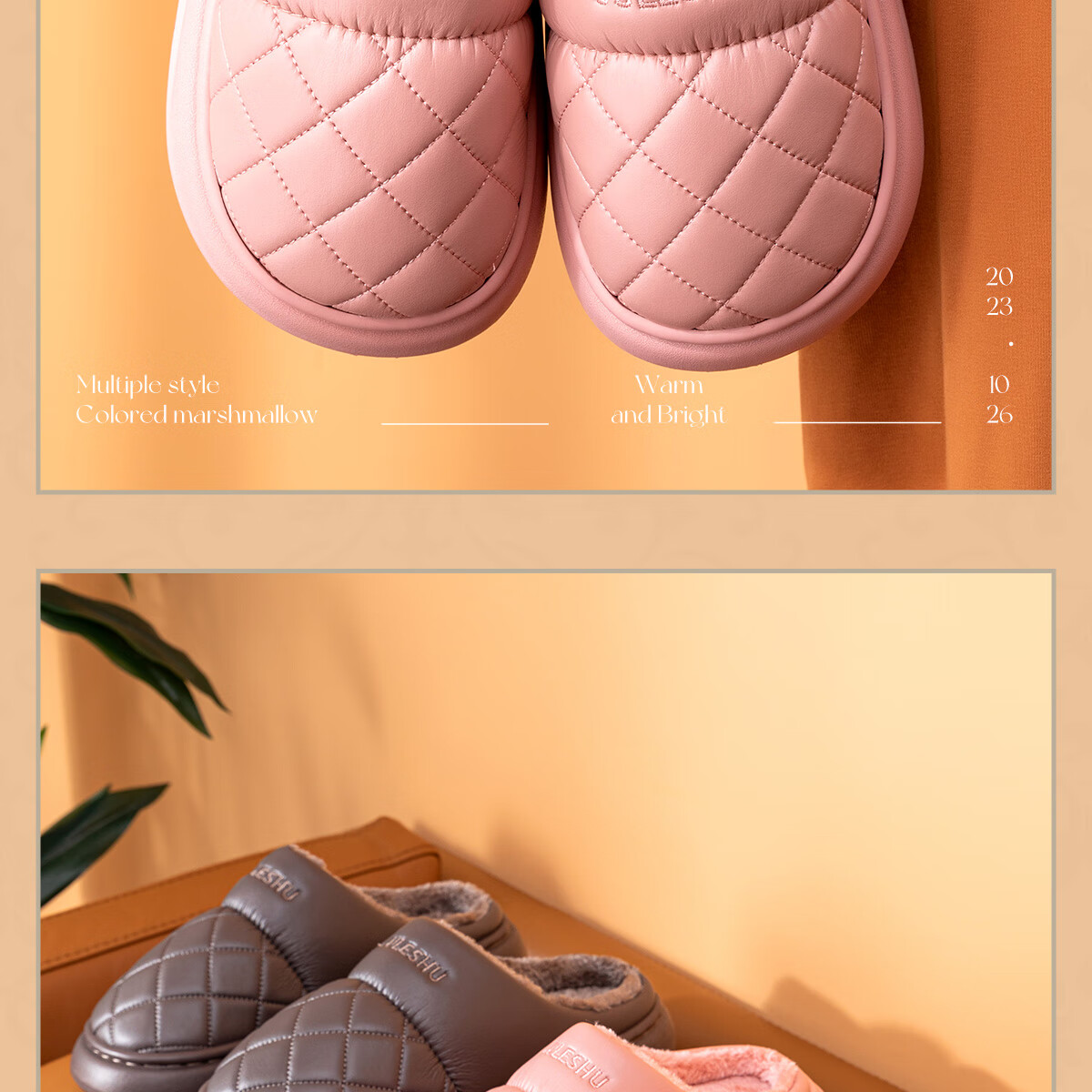 TZLDN Waterproof Cotton Slippers Men's Thick Sole Home Elderly Autumn Winter Fleece Lined Thickened Couple Cotton Shoes PU Leather Men Shoes 7