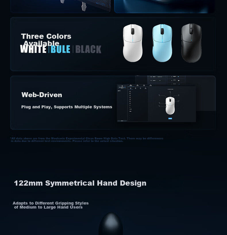 MACHENIKE L9X1 Advanced Lightweight Wireless Mouse Gaming E-Sports Office Wired/2.4G/Bluetooth Tri-Mode PAW3395 1K Polling Rate 53g Lightweight without Holes White 4