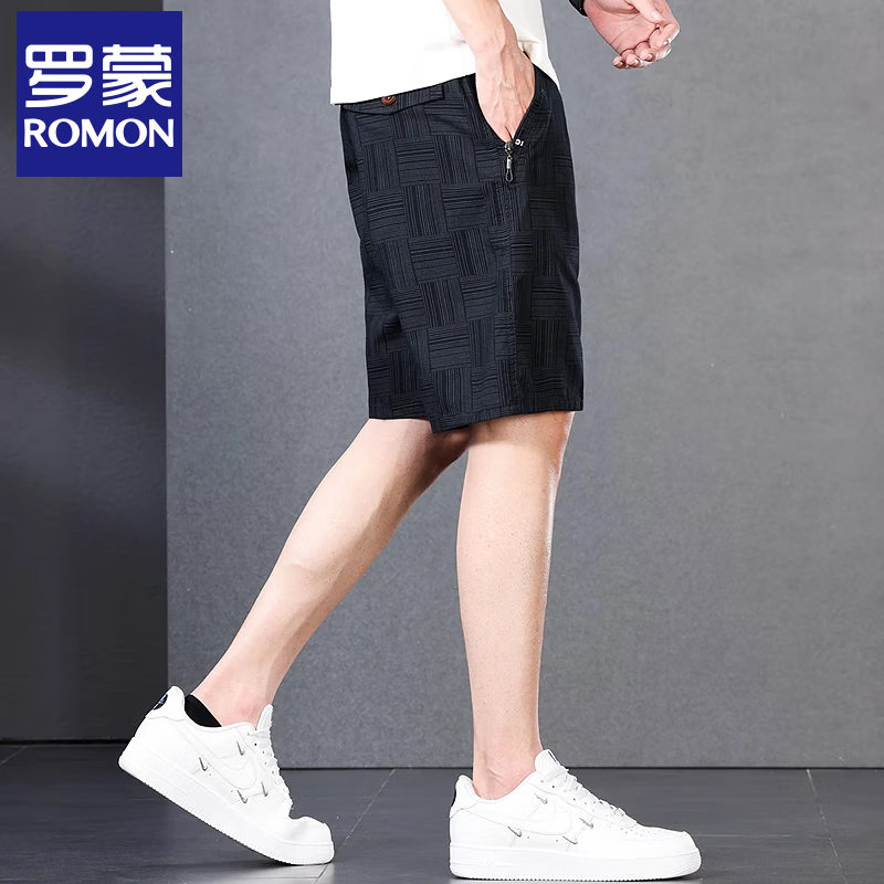ROMON 100% Pure Cotton Casual Shorts for Men, Summer Lightweight Trendy Straight-Leg Elastic Waist Solid Color Knee-Length Shorts, Gray, XL