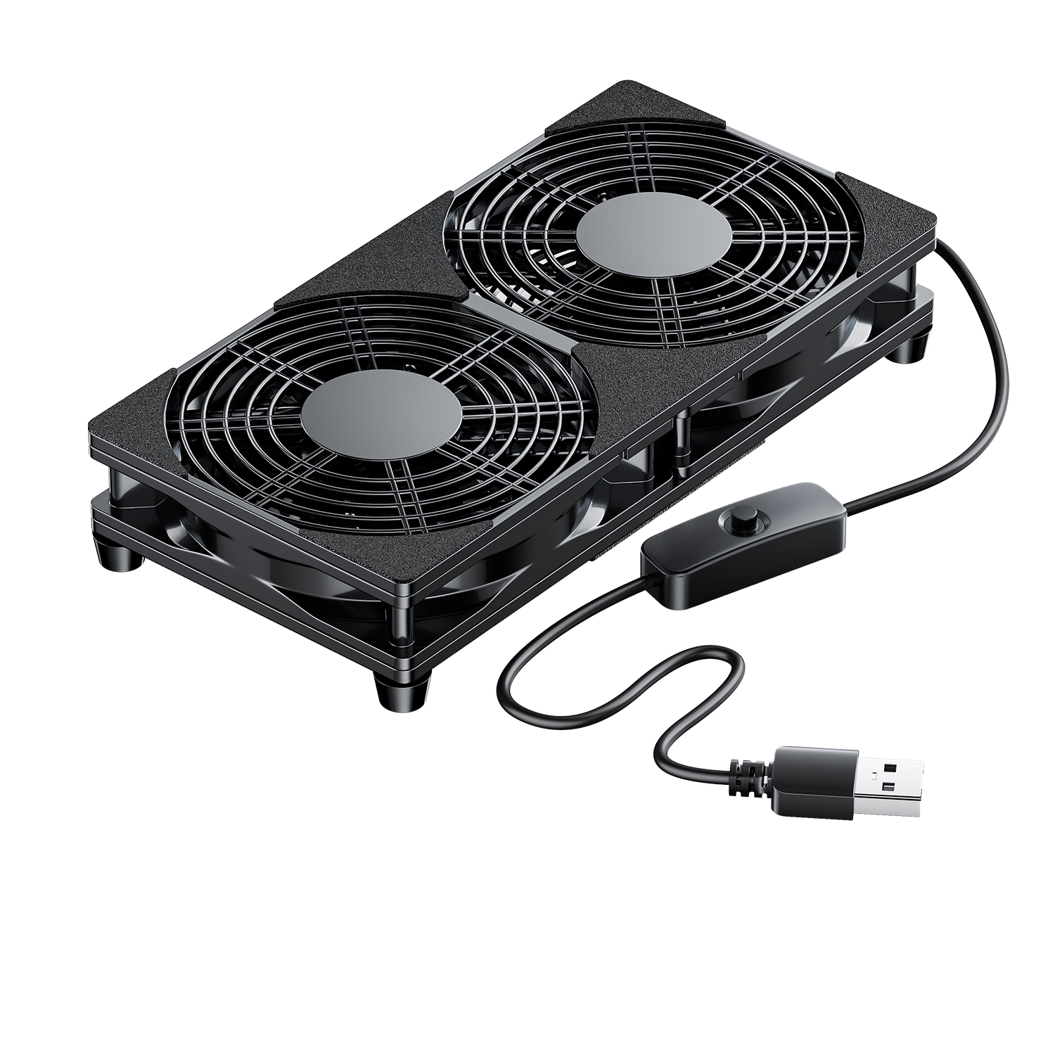 BIAZE Router Cooling Fan, Optical Modem/TV Set-Top Box Cooler, Mini PC Cooling Fan Base, 5V USB Switch, Temperature Reduction And Speed Boost, 12cm Dual Fans