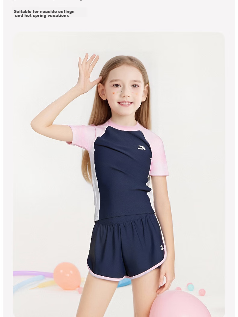 ANTA Children's Swimsuit Girls' New Style Two-Piece Set for Older Kids, Summer Sun Protection Professional Swimming Outfit for Girls, Purple, Size 140 8
