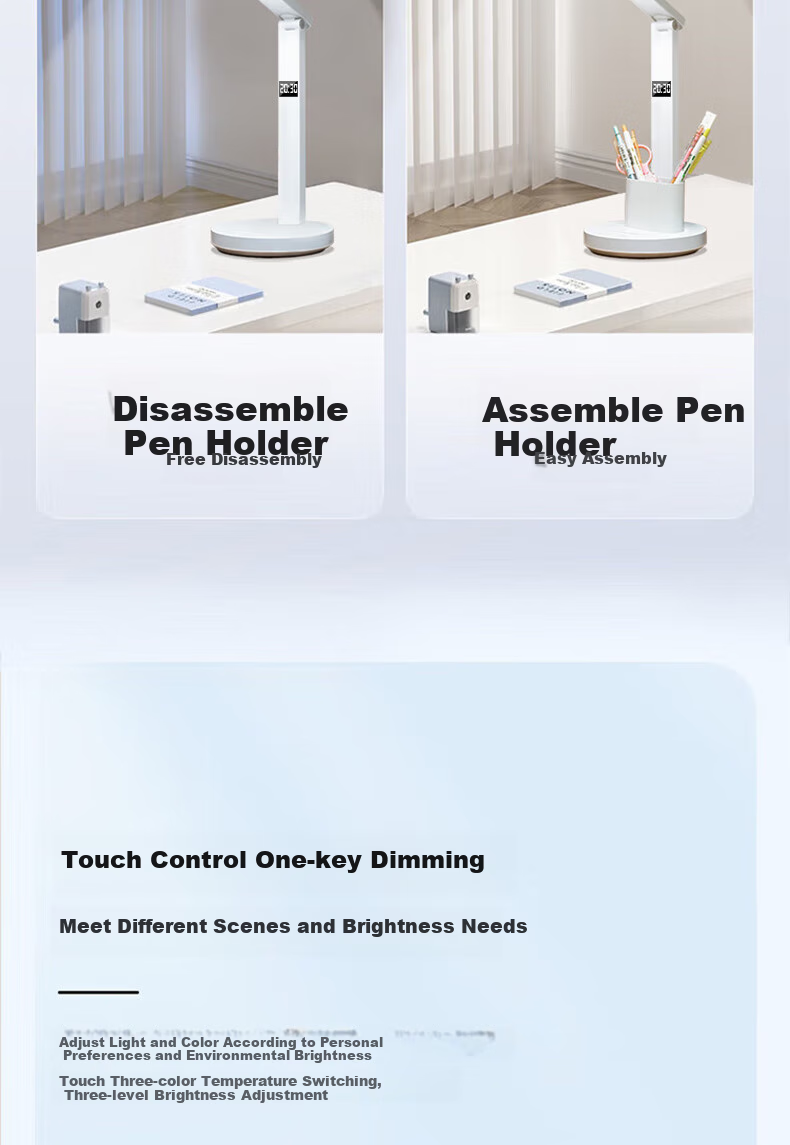 Jingqian Desk Lamp with Eye Protection, Full Spectrum Reading Light for Children And Students, Rechargeable Lamp for Study And Writing, Suitable for Dormitory And Desk Use 18