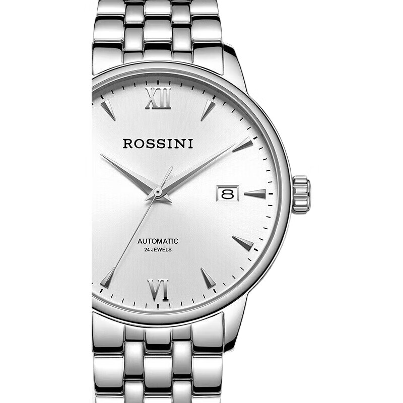 Мужские часы ROSSINI 517773, механические с автоподзаводом, стальной браслет, белый циферблат, водонепроницаемость 50 м, подарочный вариант