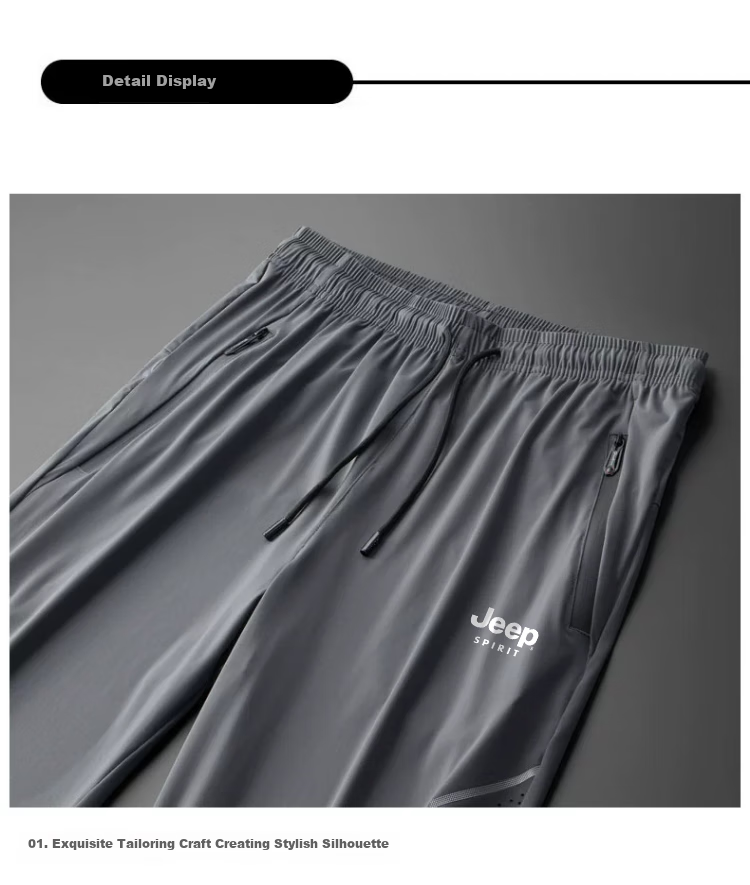 JEEP SPIRIT Men's Casual Pants, Summer Lightweight Quick-Dry Ice Silk Sports Trousers, Versatile Sun Protection Pants, Gray, XL 18