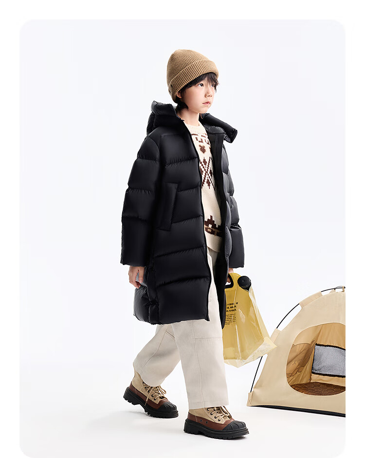 Annil Kids Unisex Extended Down Jacket 2025 Winter New Warm Coat Light Wheat Apricot 170 11