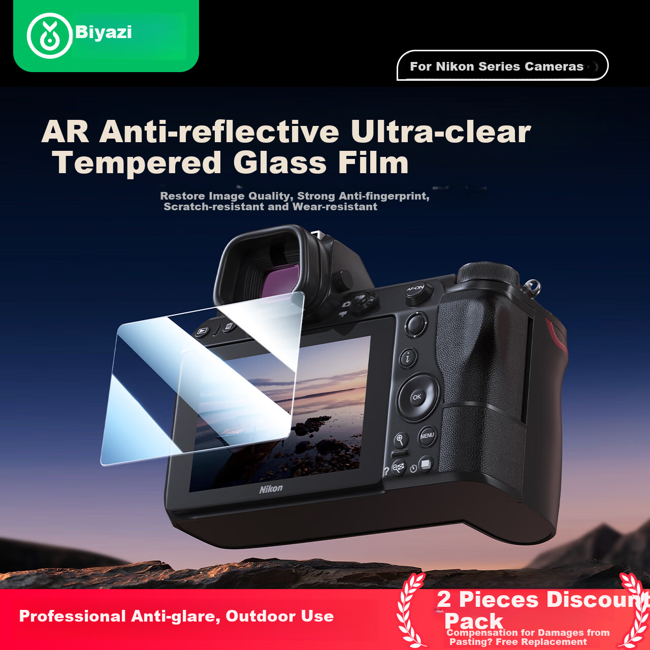 BIAZE [AR Enhanced Transparency] Screen Protector for Nikon Z50 II, Compatible with Z63, Z6, Z6II, Z5, Z7II, Z7, Z9 Camera Screens, Protective Film for Mirrorless Cameras, 2-Pack XJM7