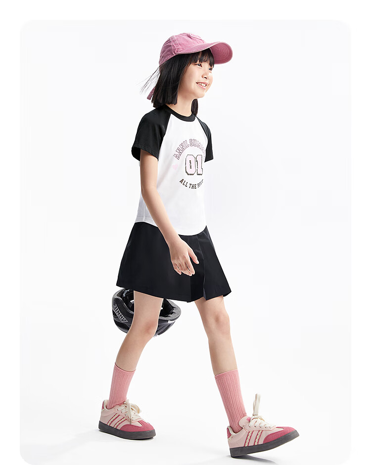 Annil Girls' Pleated Skort, Summer 2025 New Style, Casual Sweet Fashionable Black Short Skort 10