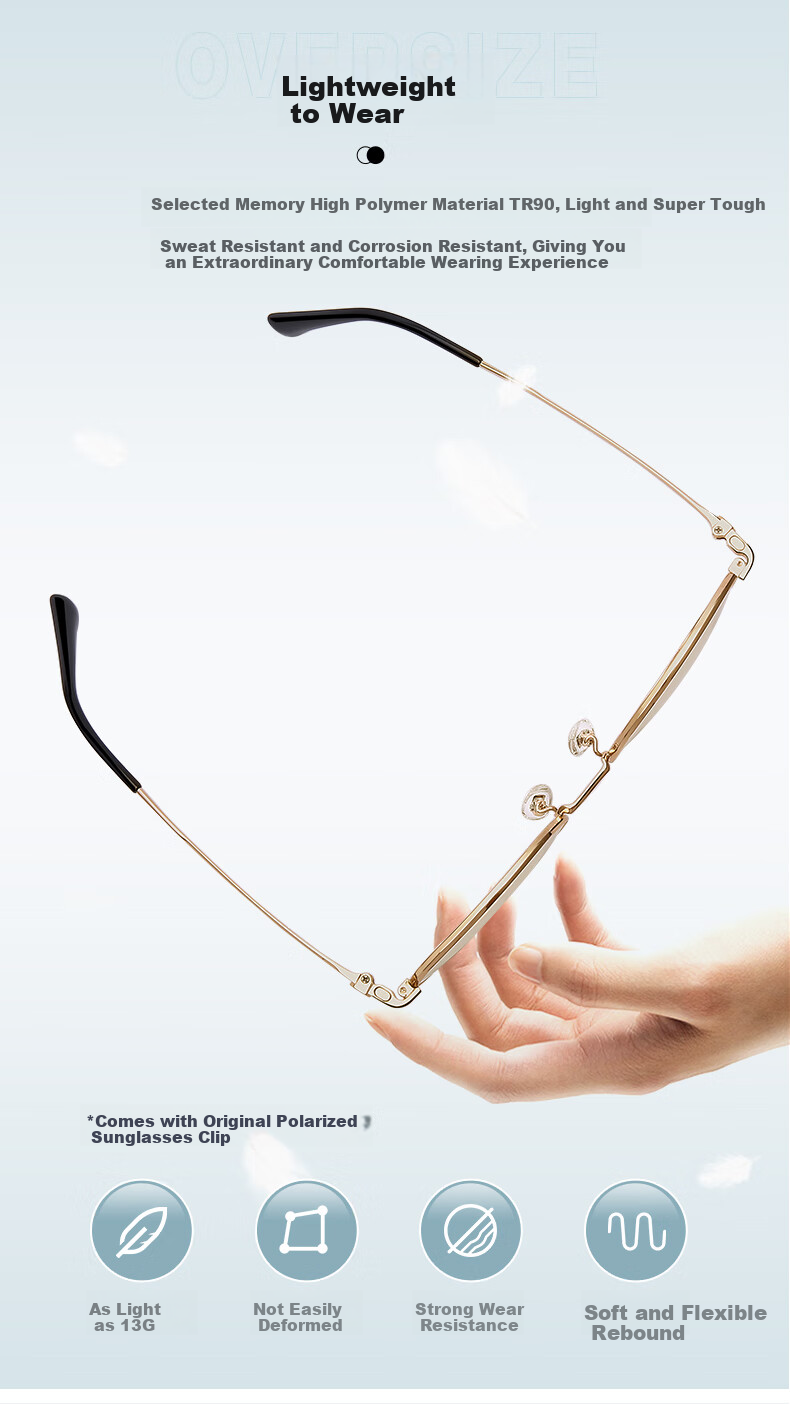 LOHO Large Frame Anti-Blue Light Glasses for Nearsightedness, Customizable Prescription, Women's Frames with High-End Feel, Unique, Face-Slimming, Bare-Faced, Five-Fold 3