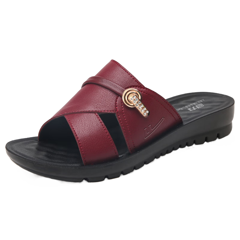 Huili Mom Slippers, Middle-Aged And Elderly Women's Shoes, 2026 New Summer Style, Outdoor Wear, Soft Sole, Comfortable Sandals for The Elderly, 1206 Wine Red, Size 37