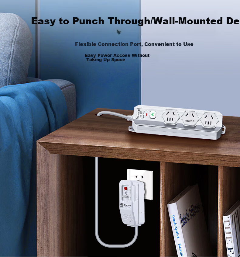 JS JISHUN Leakage Protector, College Dormitory Power Strip, Extension Cord, Socket Board, 10A Power Strip, Can Be Wall-Penetrating, Kitchen And TV Cabinet Companion, Master Control, 1.8 Meters 3