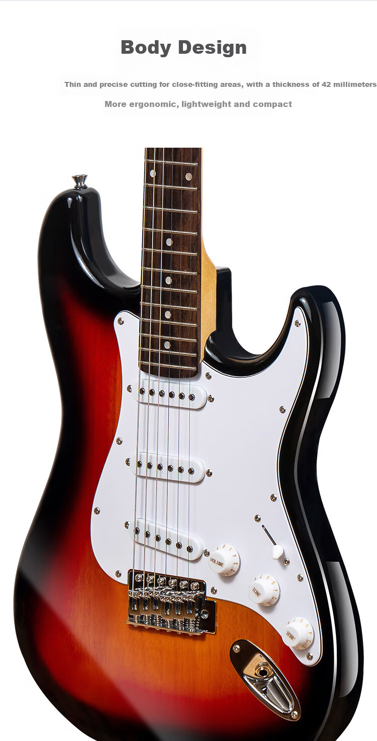 MOSEN MS-SS60BK Electric Guitar, ST Model with Tremolo Bar, Single-Coil Beginner Entry-Level Electric Guitar, Elegant Black 9