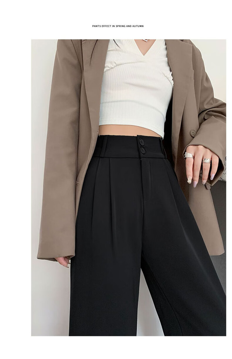 LangSha Women's Autumn New Double Button High Waist Draped Office Elegant Dress Pants Casual Wide Leg Trousers 13