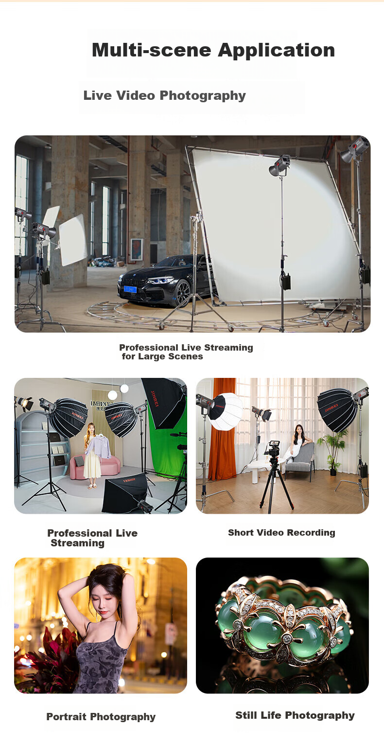 JINBEI JL500BI Live Streaming Fill Light, Single And Dual Color Temperature LED Photography And Videography Light, 500W, for Film And Photo Lighting, Streamer Soft Light, Studio Video Shooting, Constant Light 3