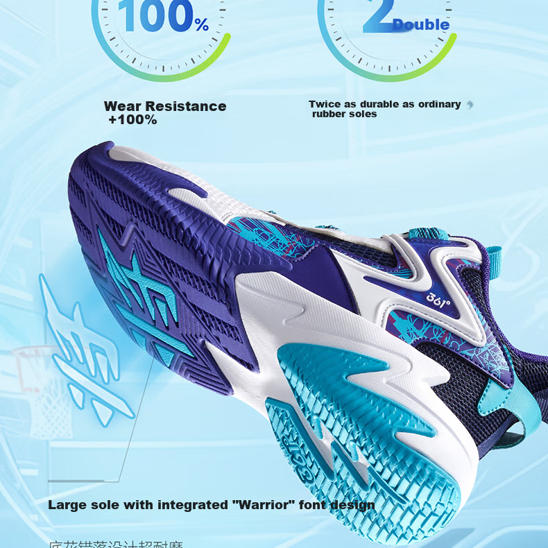 361° Children's Sports Shoes, All-Season Youth Basketball Shoes, Durable Training Sneakers with Rotary Buckle, Blue, Size 35 16