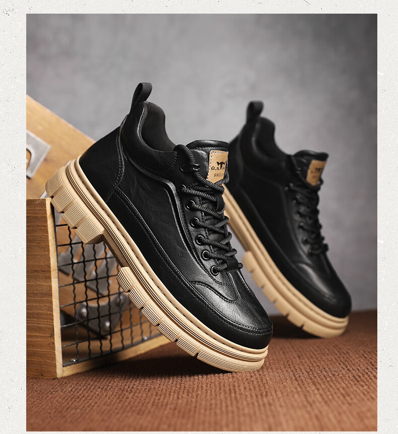 Bull Family Men's Boots Autumn Winter New Thick Sole High Top Work Boots Outdoor Wear-Resistant Vintage Martin Boots 17