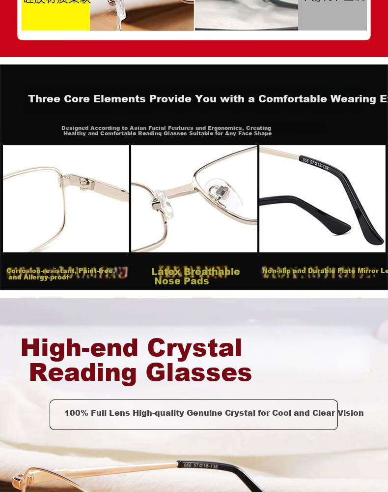 Mumujian Natural Crystal Reading Glasses for Middle-Aged And Elderly Men And Women, High-Definition Premium Glass Stone Reading Glasses, Ultra-Lightweight High-End Pure Titanium 7