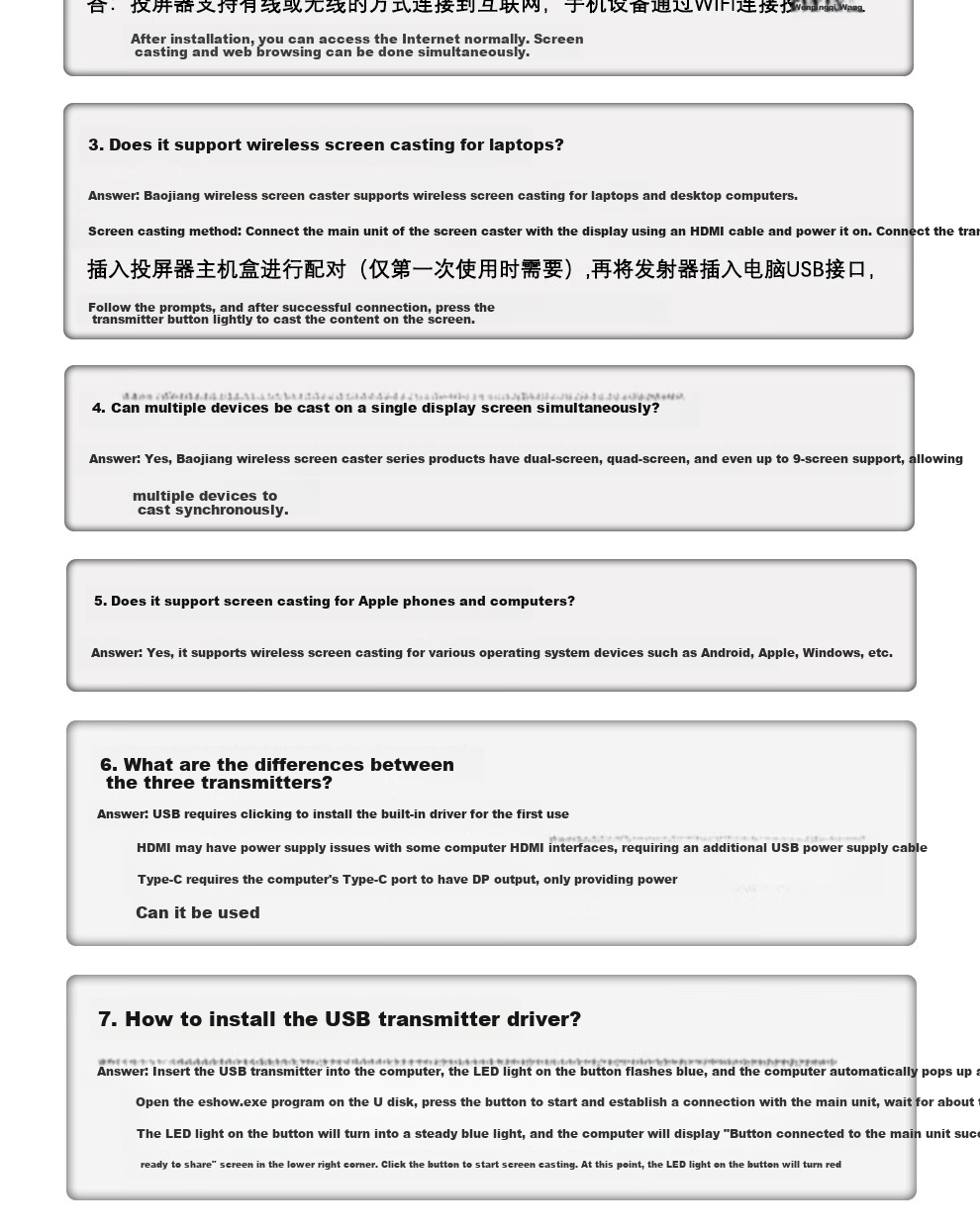 BOEGAM Enterprise Wireless Screen Mirroring HDMI Cable 4K HD Screen Sharing for Office Home Apple Android Huawei Phone to TV Projector VS200 Triple Pack 17