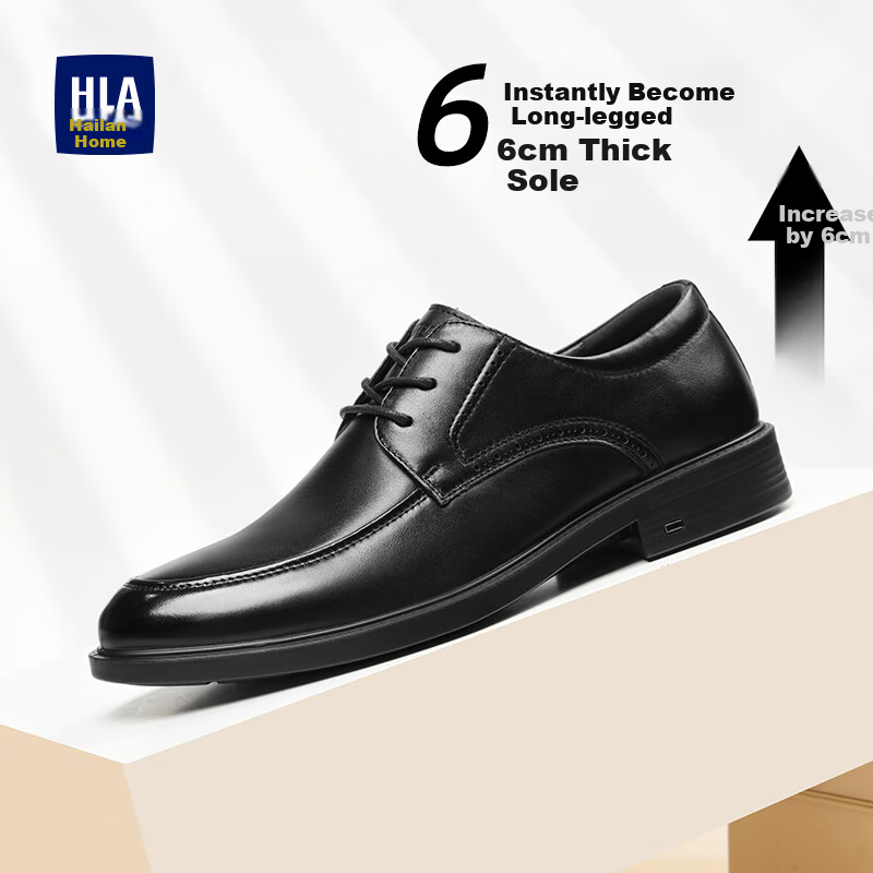 HLA Men's Leather Shoes, Top Grain Cowhide, Lace-Up Formal Business Casual Shoes for Men, T269 Black Size 44 31