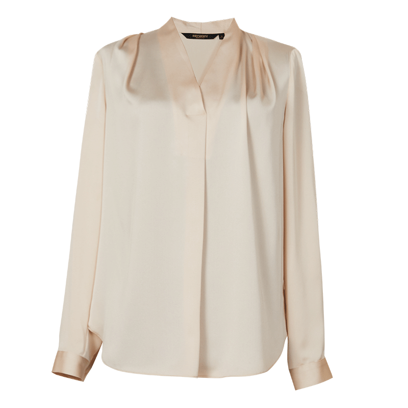 ROEYSHOUSE Satin Shirt for Women 2025 Summer Elegant V-Neck Long Sleeve Top Apricot M
