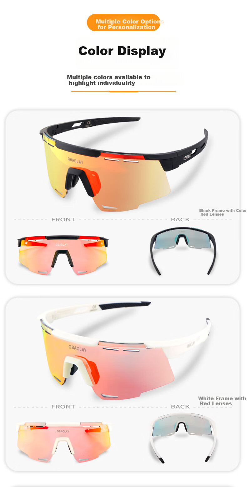OBAOLAY Cycling Glasses with Photochromic Lenses, Myopia-Resistant Running Glasses, Windproof Professional Sports Goggles 11