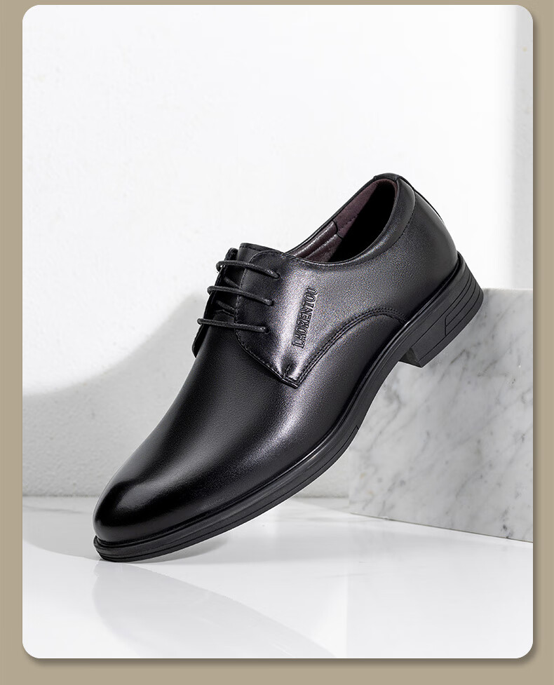 LAORENTOU Men's Business Dress Shoes Spring British Style Breathable Genuine Leather Derby Shoes LA222 Black Size 38 9