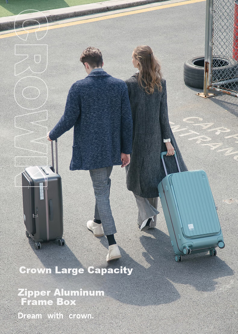 CROWN Side-Opening Suitcase, Aluminum Frame, Large Capacity, Summer Travel Luggage, 5292, Blue, 28 Inches, Requires Check-I 1