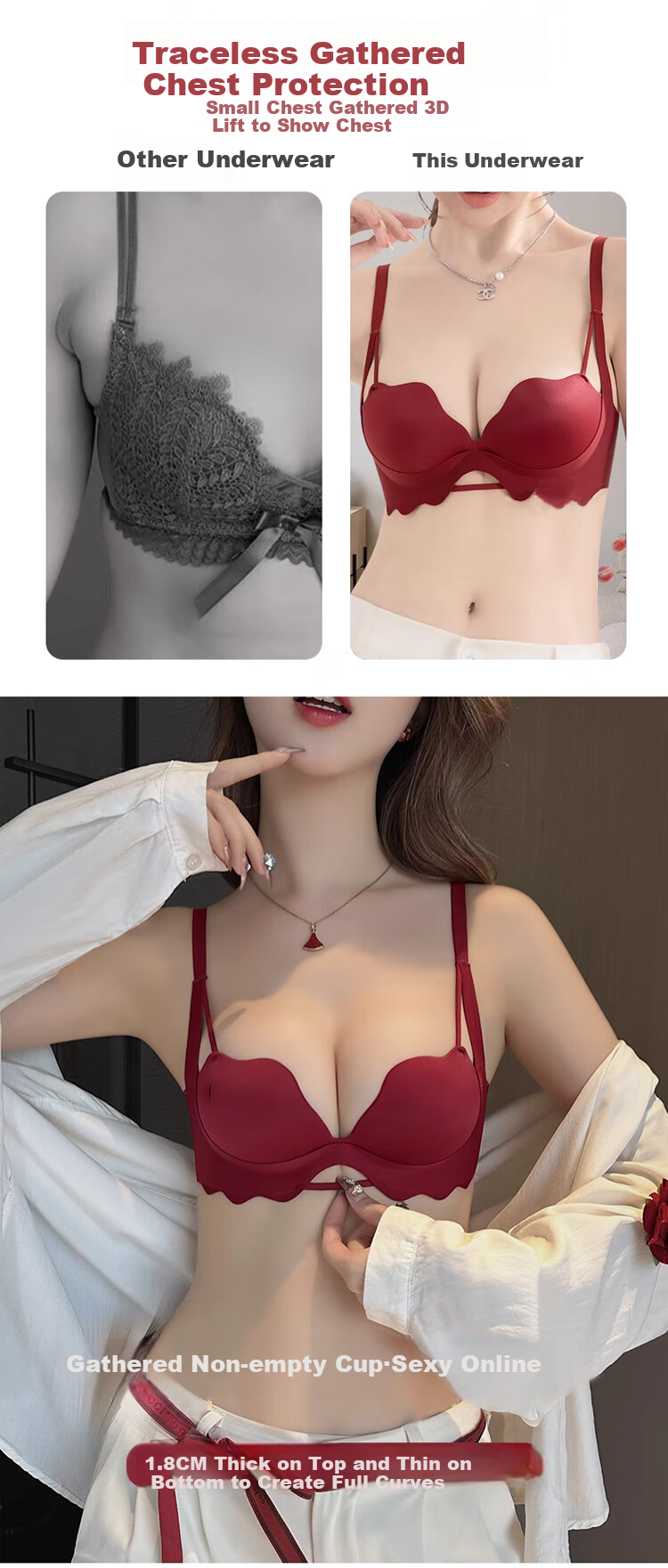 XUEXIMAN [2026 Spring New Arrival] Zodiac Year Women's Bra, Wine Red Sexy Wireless Push-Up Brassiere 5