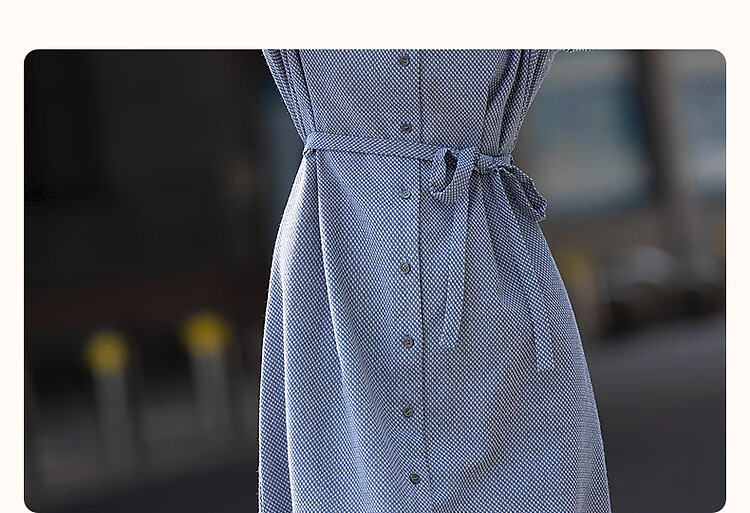 Demana Elegant Supreme Summer Comfortable Linen Cotton Blend Lapel Tie Straight Small Petite Women's Dress 3