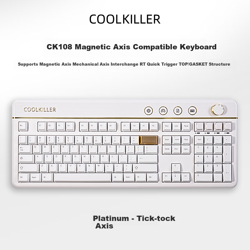 CoolKiller CK108 Mechanical Keyboard, Wireless Bluetooth Tri-Mode, Gaming E-Sports Customizable Retro Magnetic Switches, Clicky Switches, Platinum Editio