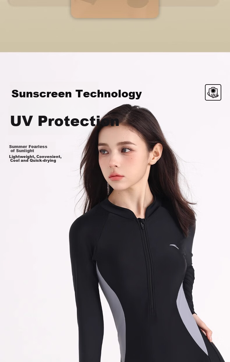ANTA Slim Waist One-Piece Swimsuit for Women, Long Sleeve Surfing And Diving Suit, Slimming Conservative Swimwear, Navy Blue, 2XL 1