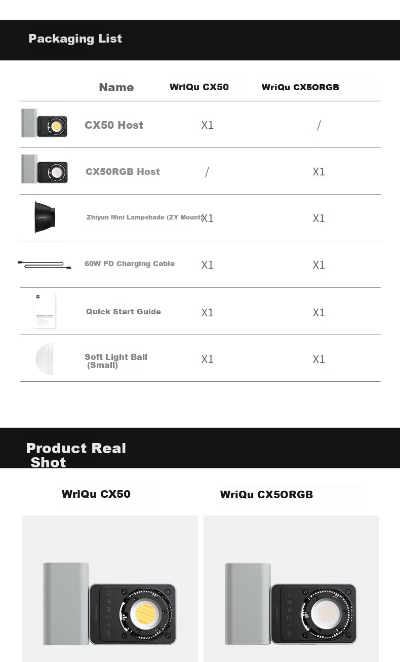 Zhiyun Fill Light, 50W Professional Photography Light, Full Color RGB Lighting, Handheld Outdoor Portable Soft Light, Live Streaming Video Film Photography Light, Xuequ CX50RGB 24