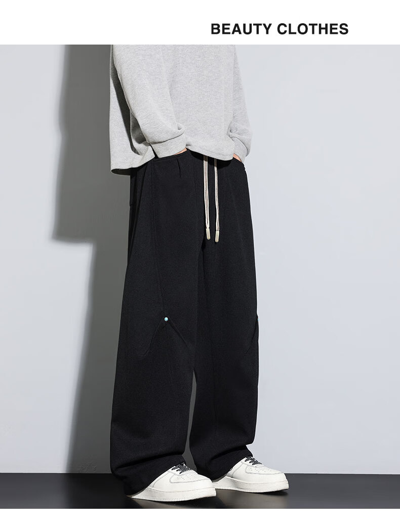 Top Youth Men's Casual Pants Autumn Winter Loose Knit Sweatpants Plus Size Straight Leg Sports Pants Black XL 11