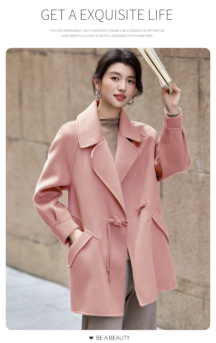 Bailu Elegant 100% Wool Coat 2025 Winter New Suit Collar Simple Mid-Length Double-Faced Woolen Women Black S 11