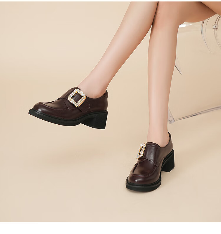 Le Saunda Aurora Square Thick Sole Genuine Leather Loafers Women 6T62802 Diva Black BKL 38 3