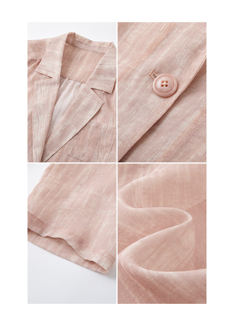 Mt [Rouwu Yunying] Spring Lightweight Printed One-Button Three-Quarter Sleeve Blazer, Loose-Fitting Concealing Women's Suit Jacket 5