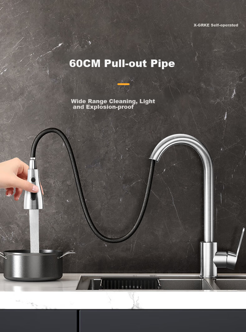 X-GRKE [Germany] Kitchen Faucet with Hot And Cold Water, Pull-Out Design, 304 Stainless Steel Sink Tap GY2D 6
