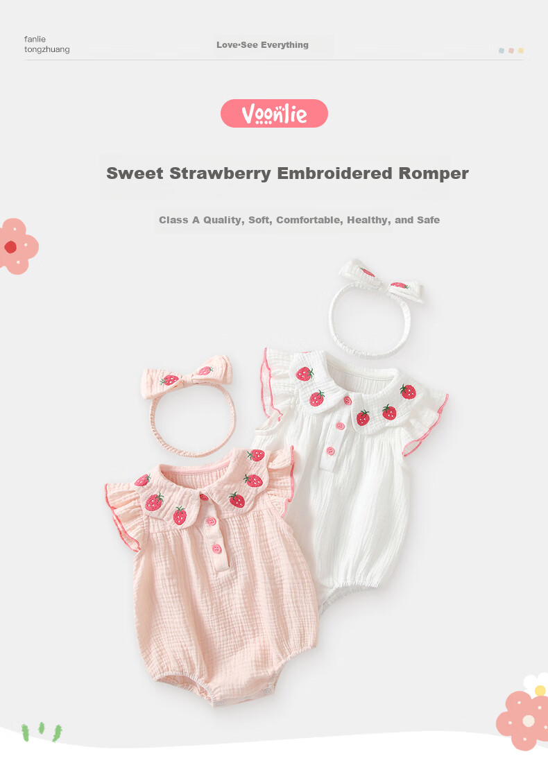 VOONLIE Baby Summer Romper Newborn Girls' One-Piece Outfit Full Moon 100 Days Bodysuit Summer Wear 1