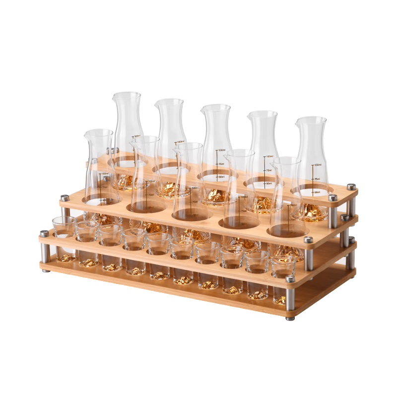 CLITON Jinshan White Wine Cup and Decanter Set, 10 Cups and 10 Decanters with Wooden Storage Rack