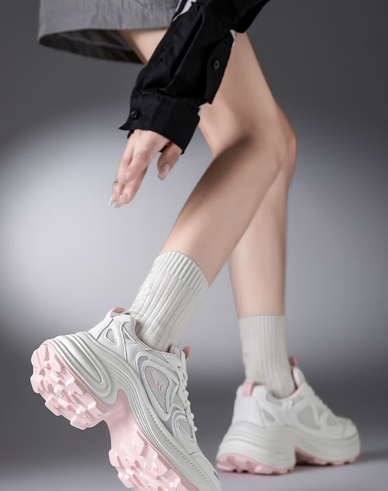 Warrior Official Women's Sneakers 2026 Spring New Chunky Platform Shoes White Gray Pink Size 36 16