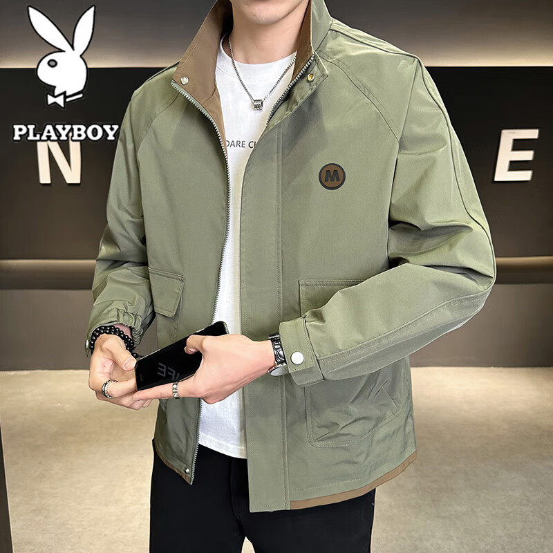 Мужская тонкая куртка PLAYBOY на весну и осень, большого размера, повседневная рабочая куртка с воротником-стойкой, с длинным рукавом, черная, 2XL