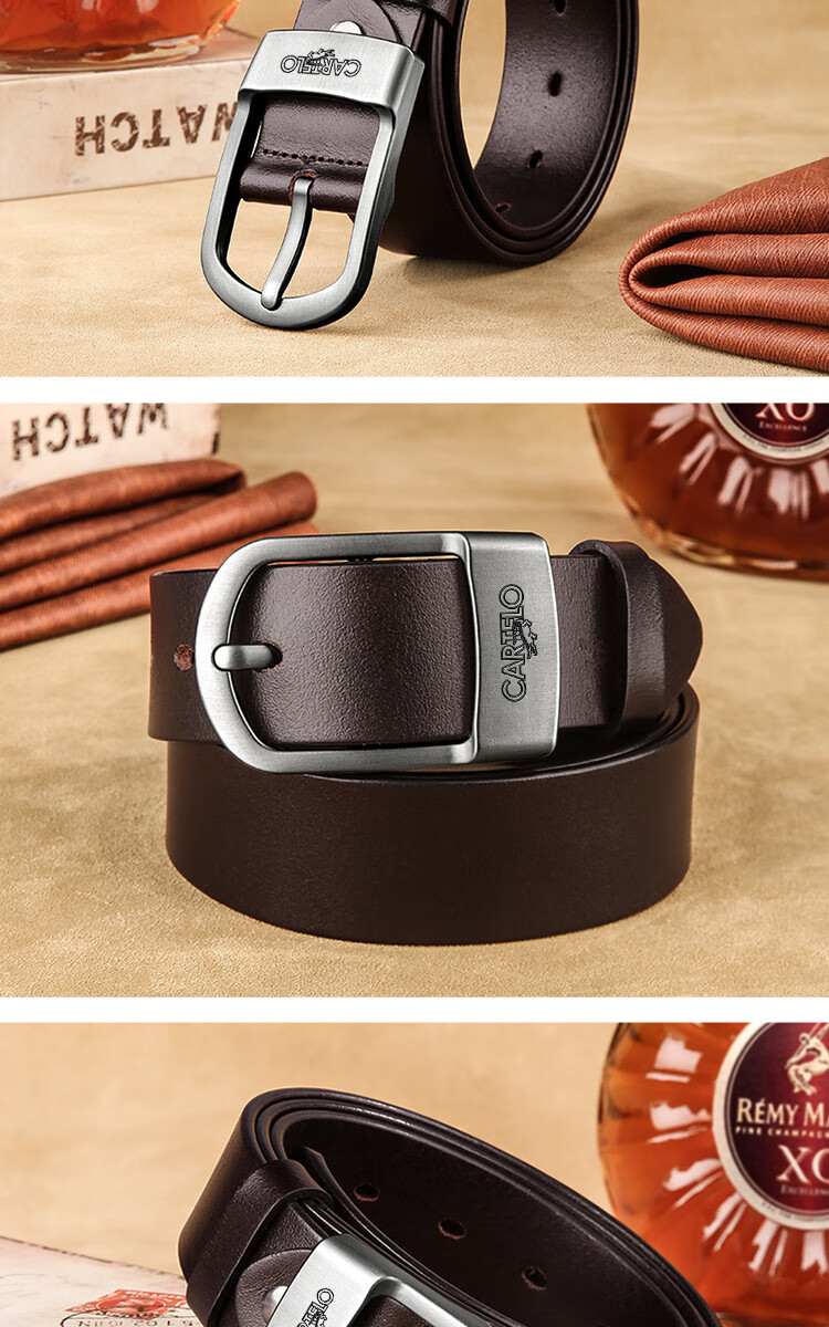 CARTELO Men's Leather Belt with Pin Buckle, Business Trouser Belt, Vintage Top-Grain Cowhide Waistband, Gift for Boyfriend, Husband, Or Father 3