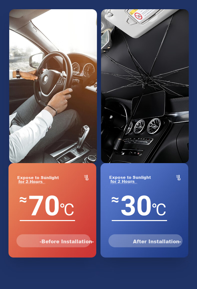 Yueyebing Car Sunshade, Sun Visor, Windshield Sunshade, Heat Insulation, Car Sunshade Curtain, Sun Visor, Large Size 7