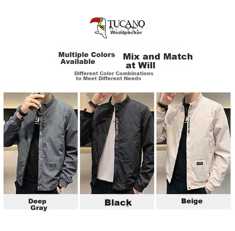 TUCANO Men's Jacket, Spring And Autumn Stand-Collar Casual Jacket, Workwear Outerwear for Men, Loose-Fitting Trendy Menswear, Black, M 3