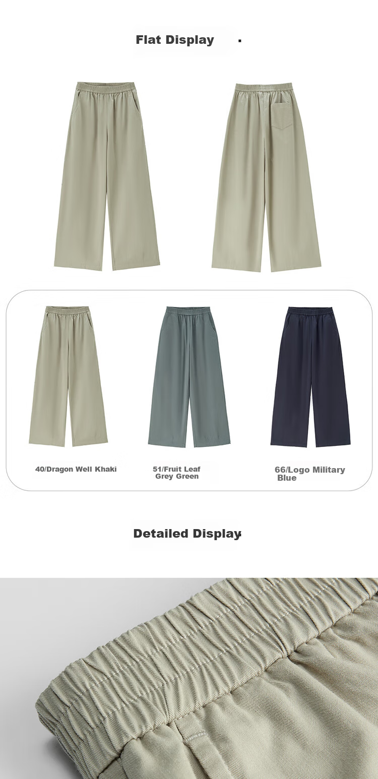 Giordano Women's Pants, Pure Cotton Lightweight Pleated Straight-Leg Trousers, Elastic Waist Casual Capri Pants, Women's 05425065 17